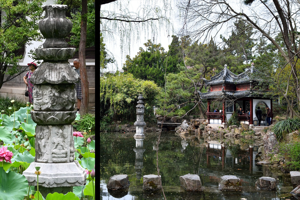 原在南翔寺內的普同塔，遷入古猗園後，年年冬有梅花夏有荷，深秋浸在桂香裡。